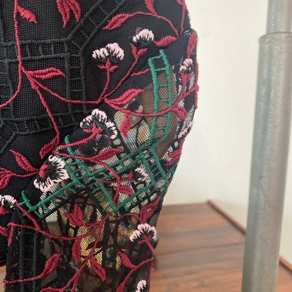 MONIQUE LHUlLLER | Vine Embroidered Velvet Bow Trim Dress - Picture 6 of 15